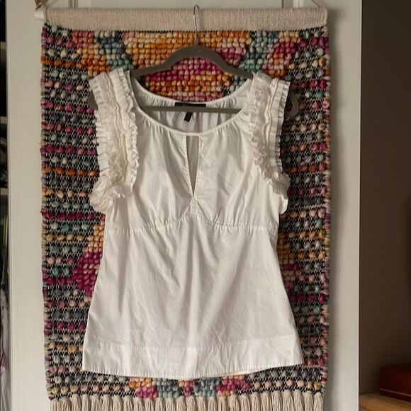 BCBGMaxAzria White Ruffled Fitted Blouse - Picture 1 of 8